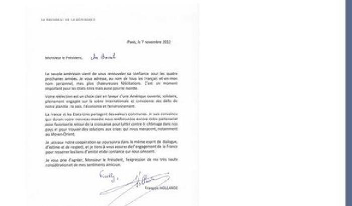 "Friendly, François" lo strafalcione di Hollande nella lettera a Obama