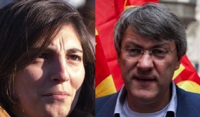 Laura Castelli (M5s) e Maurizio Landini (Fiom)