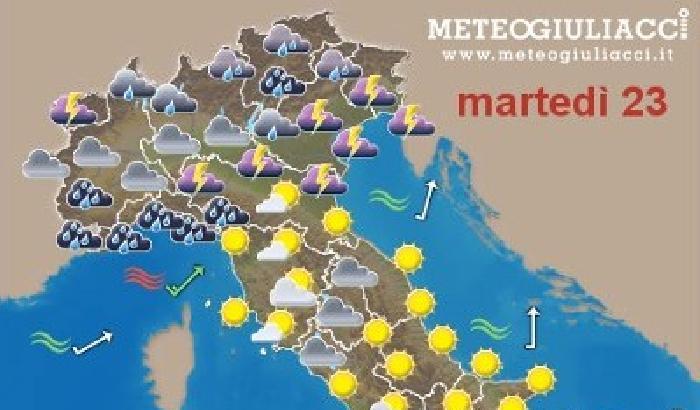 Temporali su gran parte del nord, sole al centro sud