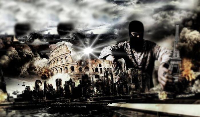 Una delle immagini della propaganda dell'Isis contro Roma e Parigi