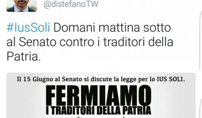 Ius soli: i fascisti di Casa Pound scatenati: fermiamo i traditori della patria