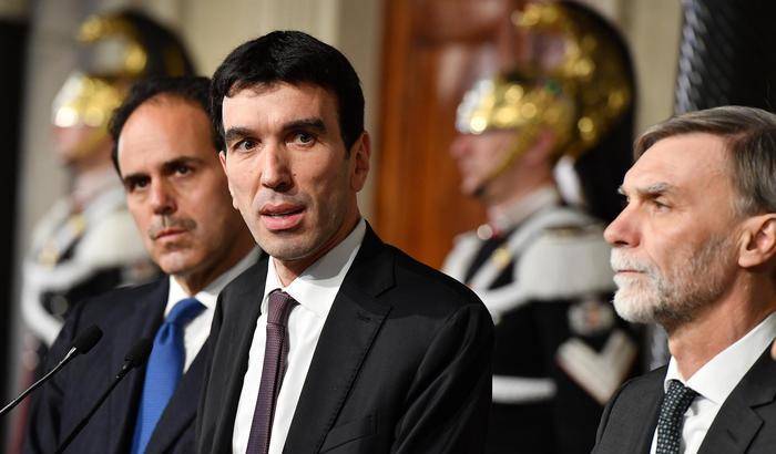 Andrea Marcucci, Maurizio Martina e Graziano Delrio al Quirinale dopo il colloquio con Mattarella