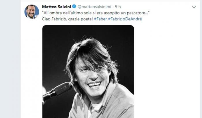 Il tweet di Salvini su De Andrè