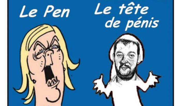 La vignetta della rivista francese dal titolo “Il calvario del rosario di Matteo Salvini”