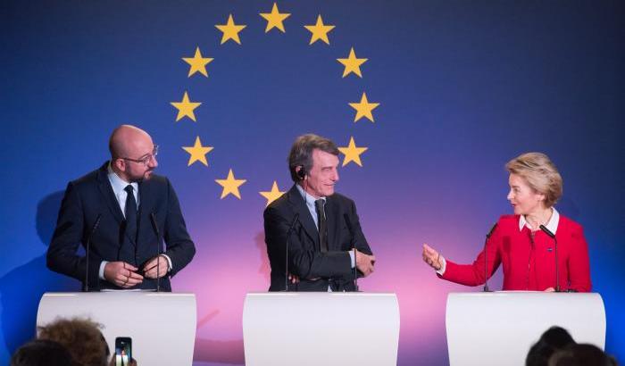 David Sassoli, Ursula von der Leyen e Charles Michel