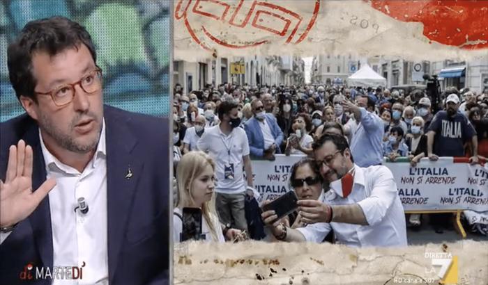 "Posso togliere la mascherina per parlare con una signora?": battibecco tra Salvini e Floris
