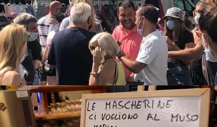 Salvini come al solito senza mascherine