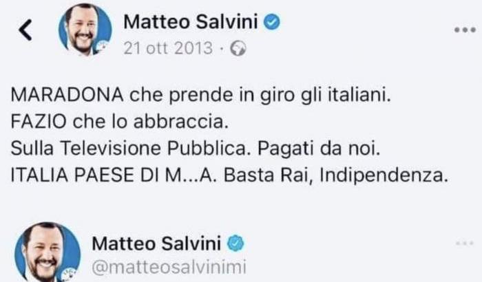 Il vecchio tweet di Salvini su Maradona