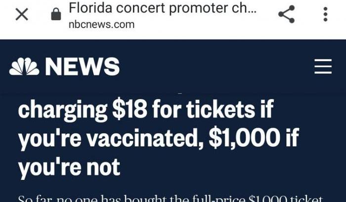In Florida concerto 'pro-vax': 18 dollari il biglietto per i vaccinati, 999 per gli altri