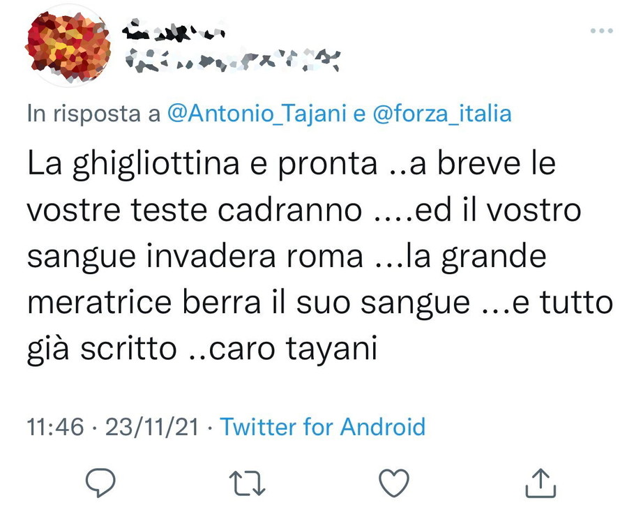 Dai no-vax minacce di morte anche a Tajani: "La ghigliottina è pronta" Dai no-vax minacce di morte anche a Tajani: "La ghigliottina è pronta"