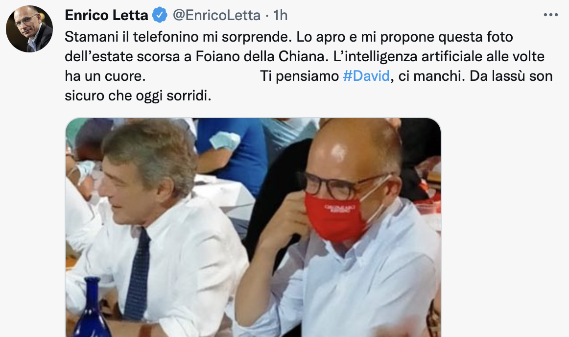 Schermata 2022-01-30 alle 11.17.26 Letta ricorda David Sassoli: "Ci manchi, sono sicuro che da lassù oggi sorridi"