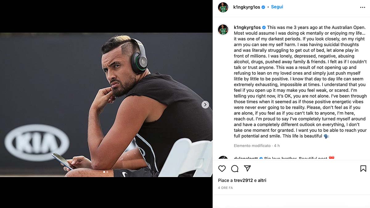 kyrgios-instagram Kyrgios ammette: "Ho abusato di droghe e pensato al suicidio. Ora è diverso, la vita è bella"