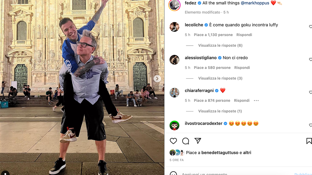 Mark Hoppus fa emozionare Fedez: "Ho incontrato il leader dei Blink 182, un sogno"