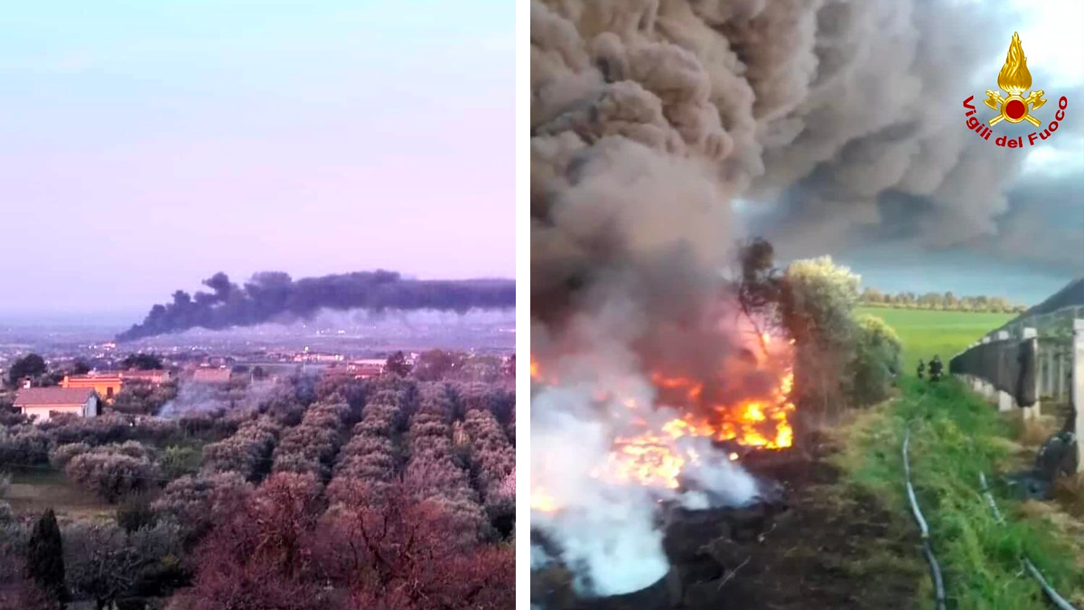 Incendio in una discarica abusiva di 5mila metri quadrati: Vigili del Fuoco al lavoro dall'alba ad Ardea