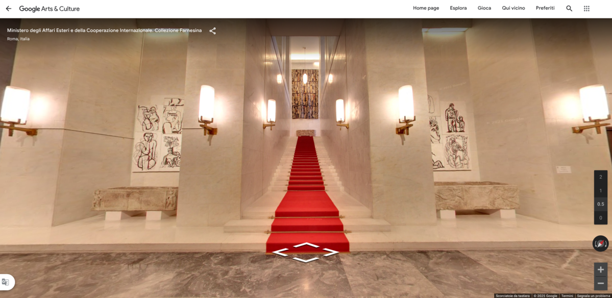 Street View, Scalone d’Onore, Collezione Farnesina, Ministero degli Affari Esteri e della Cooperazione Internazionale su Google Arts & Culture – di Alessia de Antoniis Street View, Scalone d'Onore, Collezione Farnesina, Ministero degli Affari Esteri e della Cooperazione Internazionale su Google Arts & Culture - di Alessia de Antoniis