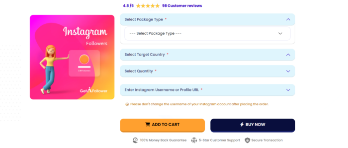 getafollower buy instagram followers page