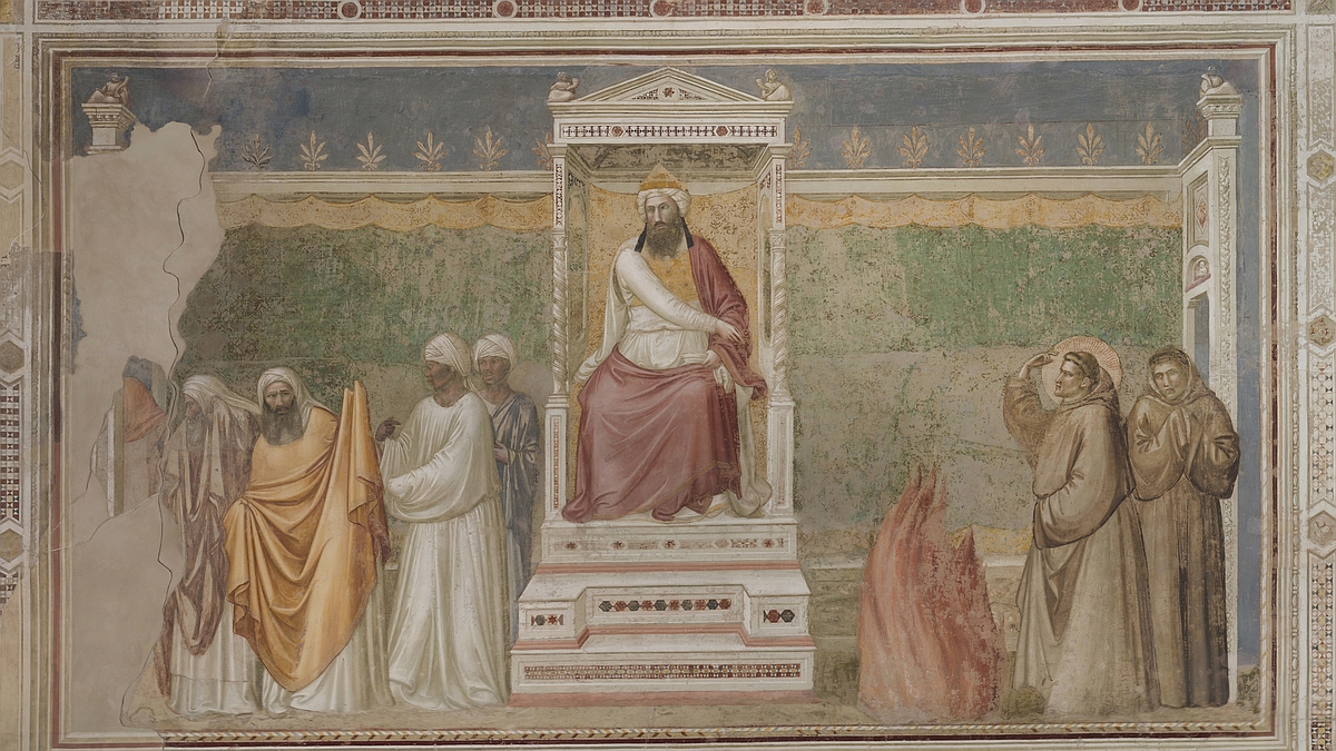01 1200 giotto sultano Parete destra foto opera Nel Giotto ritrovato in Santa Croce Francesco ci ricorda di dialogare e non fare guerre